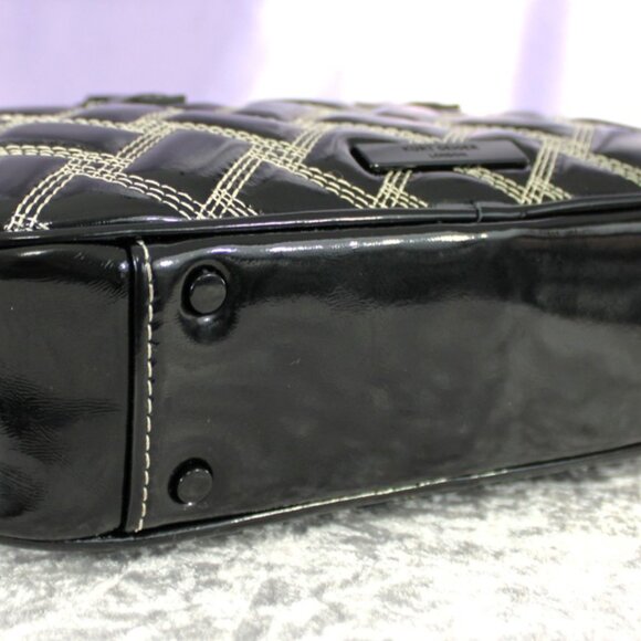 Kurt Geiger London Black Quilted Patent Satchel Top Handle Crossbody Bag w/Chain - Picture 9 of 13